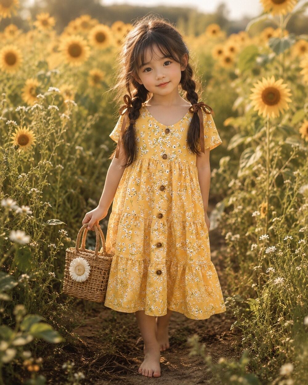 Frolicking In The Flowers Golden Blooming Floral Floaty Swing Dress 6/7